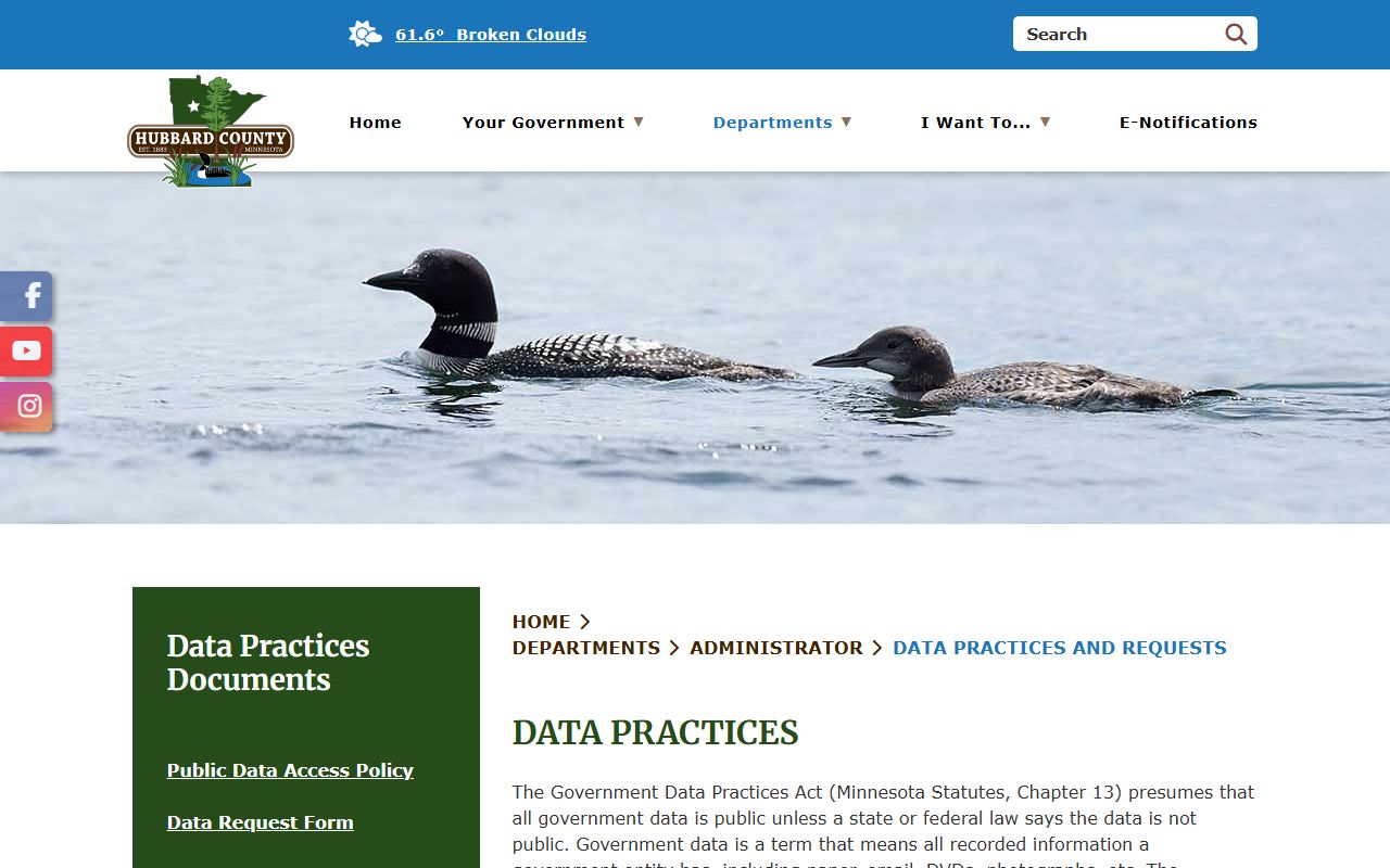 Hubbard County Court Administrator records data practices page