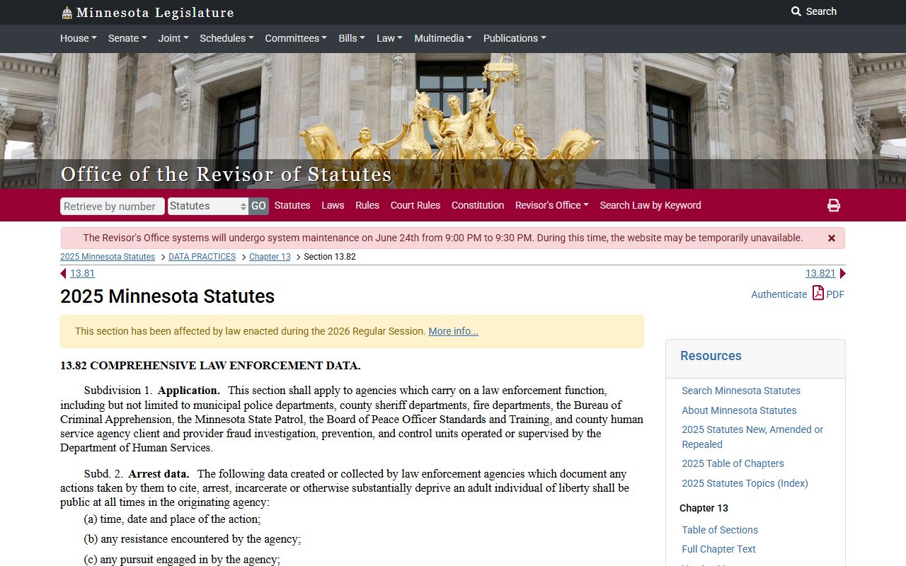 Hubbard County arrest records law enforcement data statute