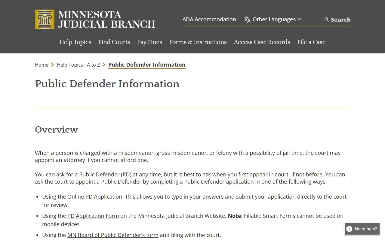 Hubbard County arrest records public defender help topic