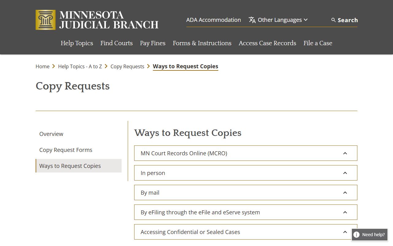 Hubbard County court records court copy request options