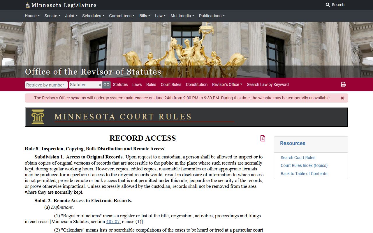 Hubbard County court records Rule 8 remote access limits