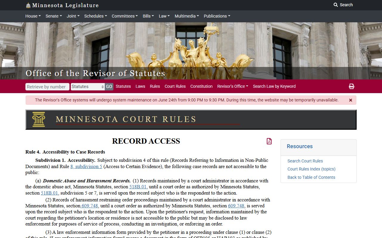 Hubbard County court records Rule 4 nonpublic categories