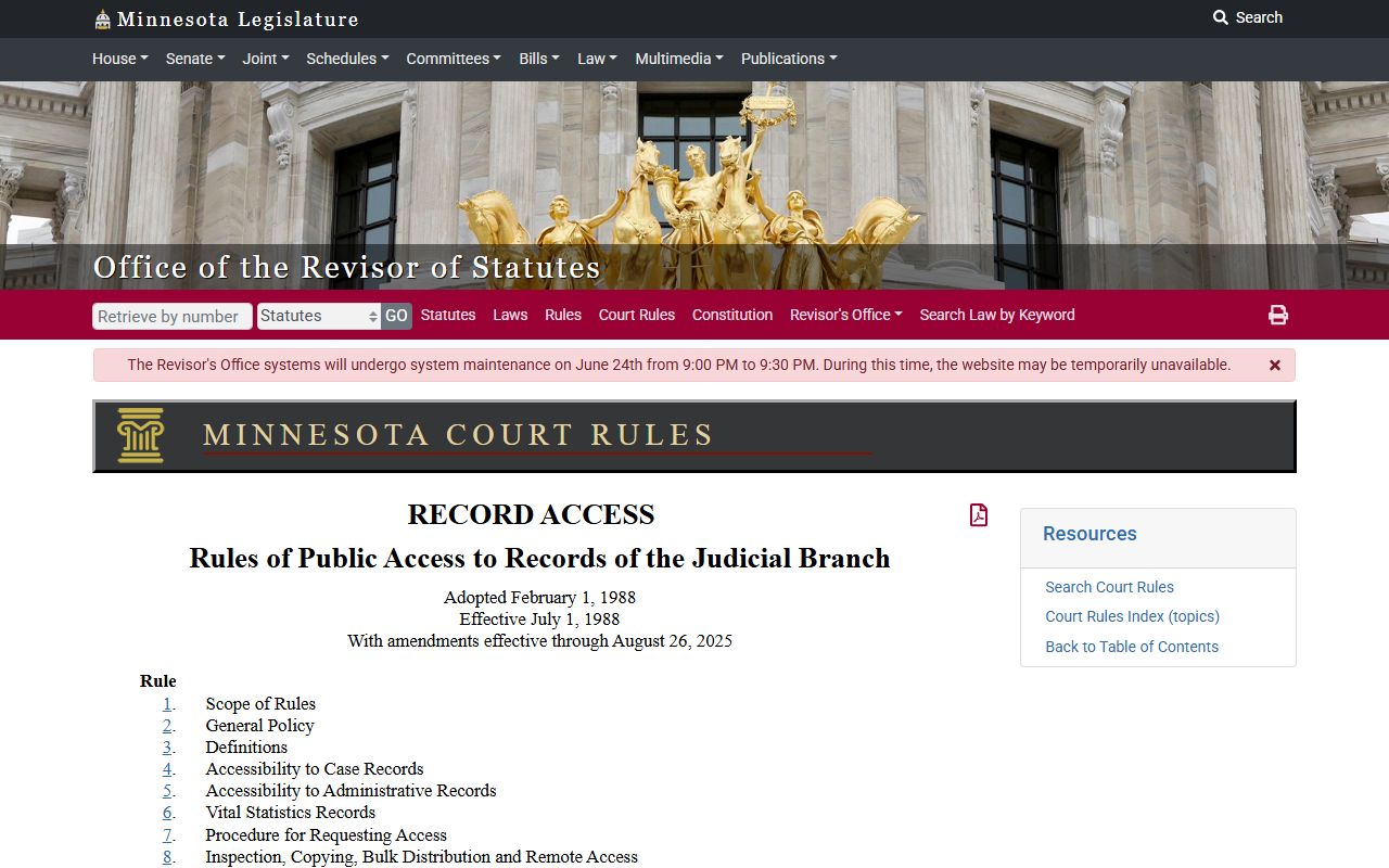 Hubbard County court records Minnesota public access rules