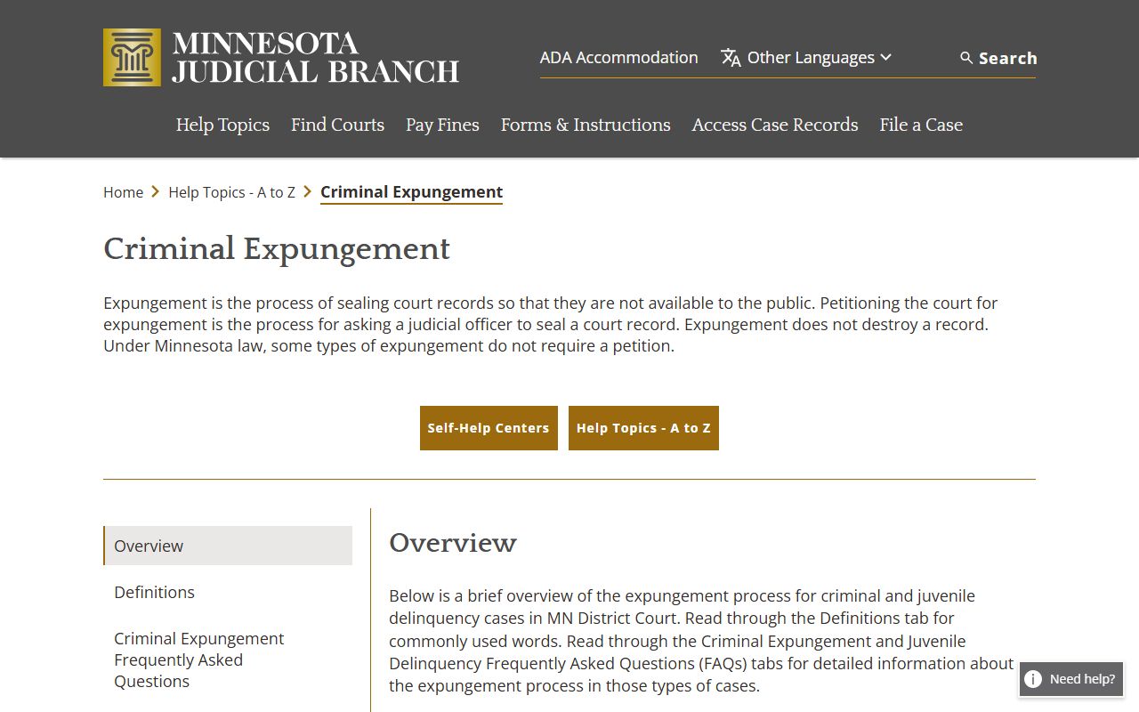 Hubbard County criminal court records expungement help overview