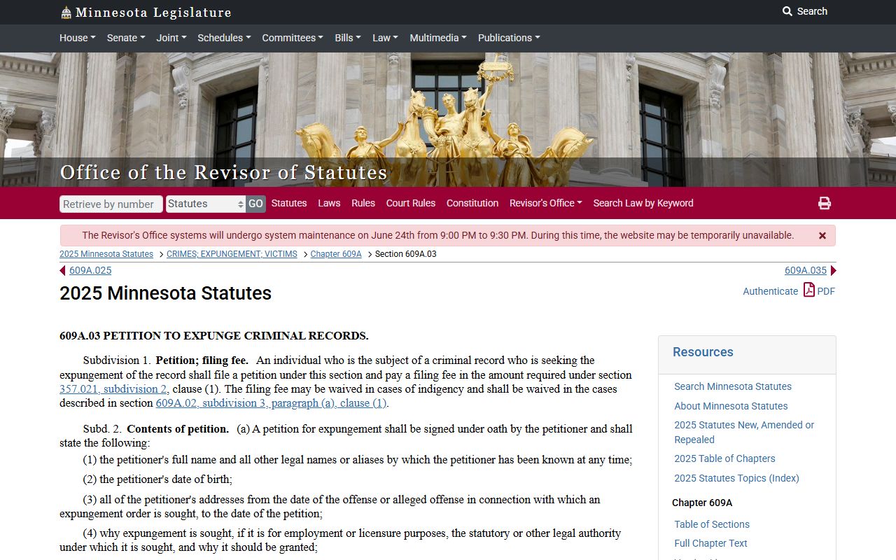 Hubbard County criminal court records petition to expunge statute