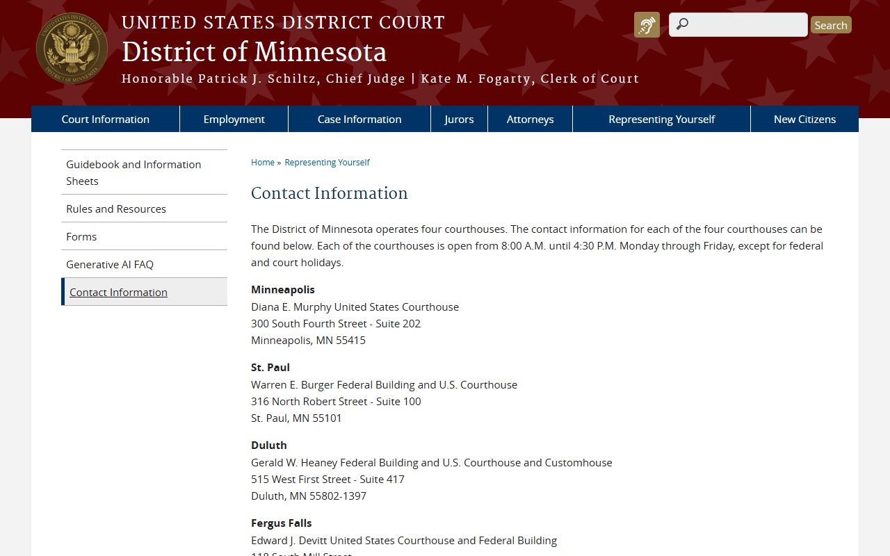 Hubbard County District Court federal District of Minnesota contact source