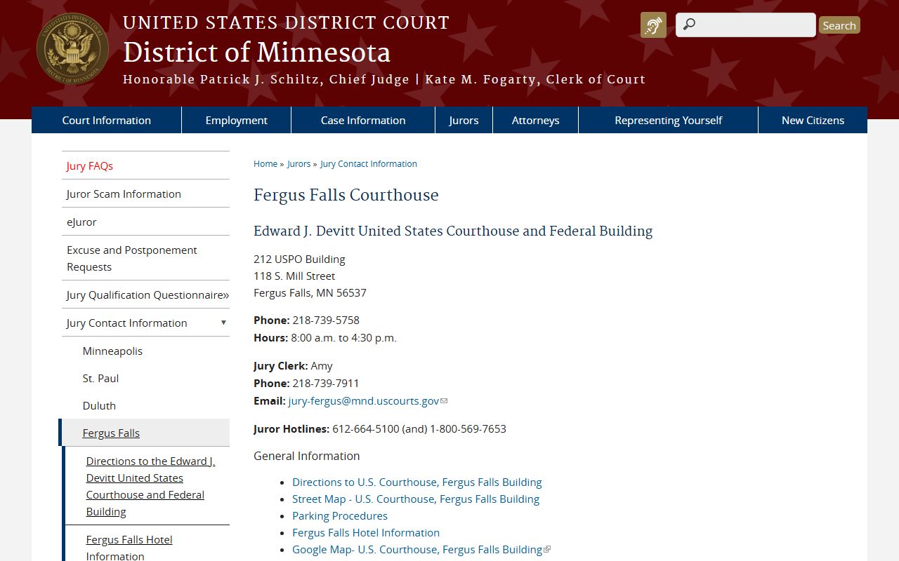 Hubbard County District Court federal Fergus Falls courthouse source