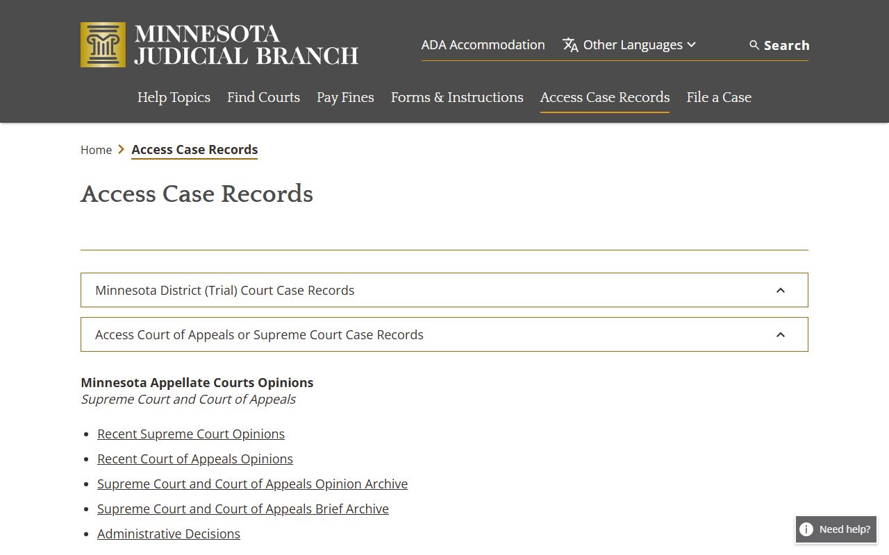 Hubbard County court records access case records
