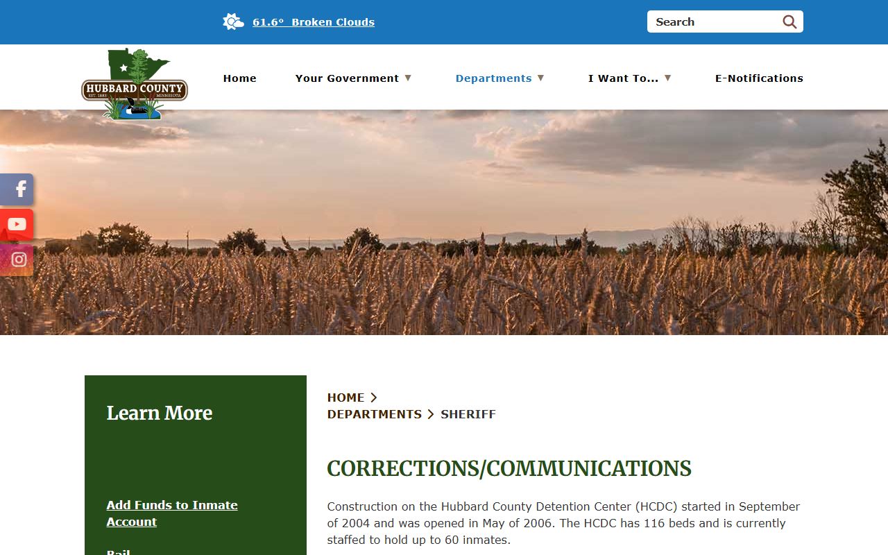 Hubbard County inmate records corrections and communications page