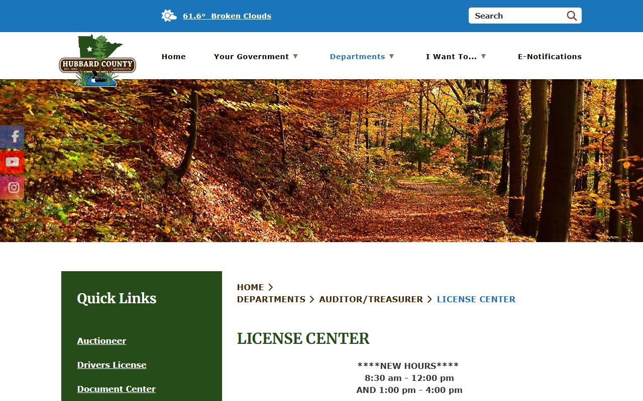 Hubbard County marriage divorce records License Center office information